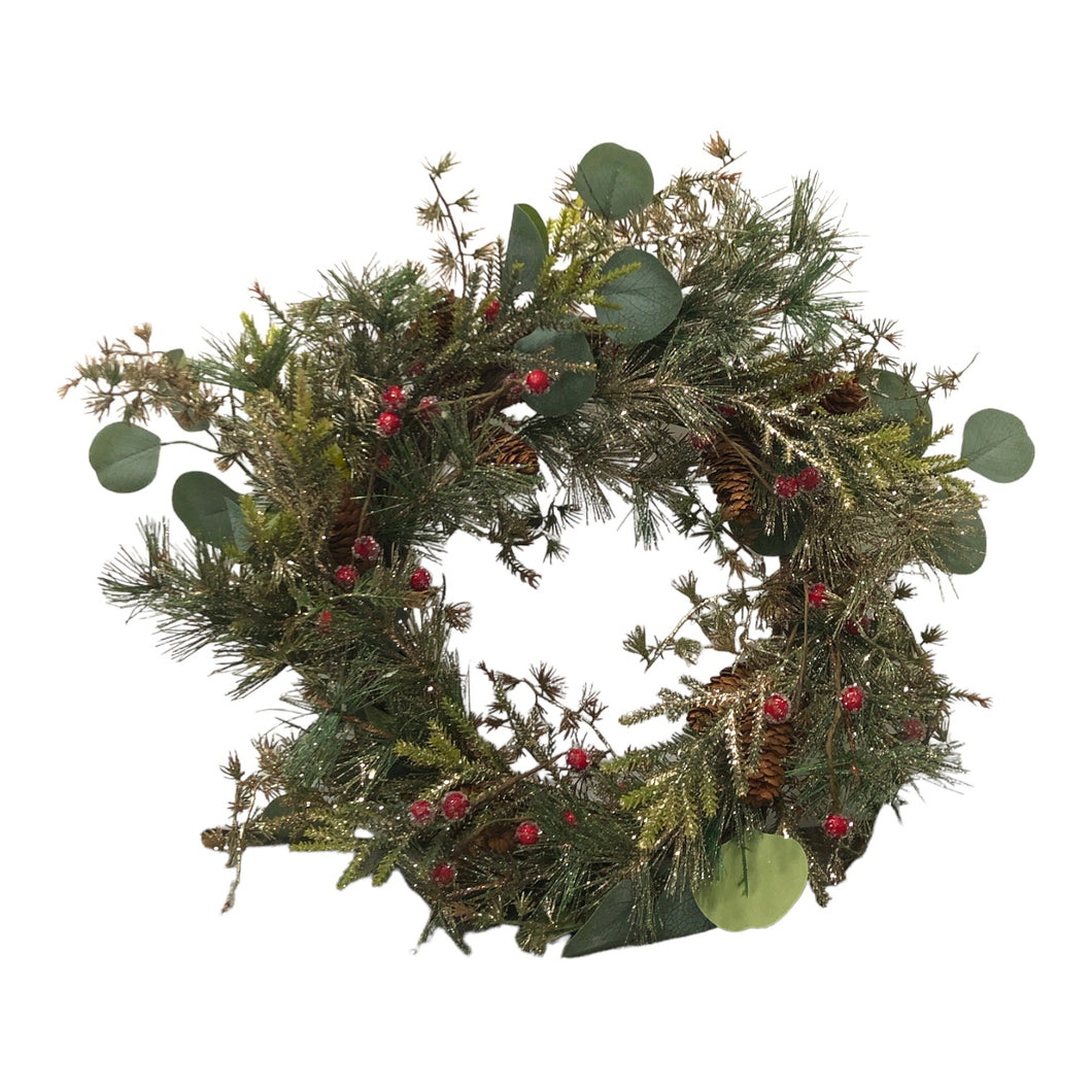 Christmas Wreath with Pine Cones & Red Berries 51cm.