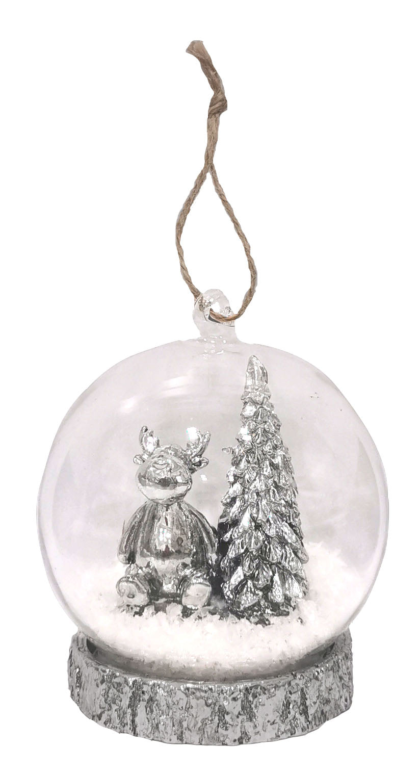 Glass Ball with Polyresin Deer & Tree Hanging